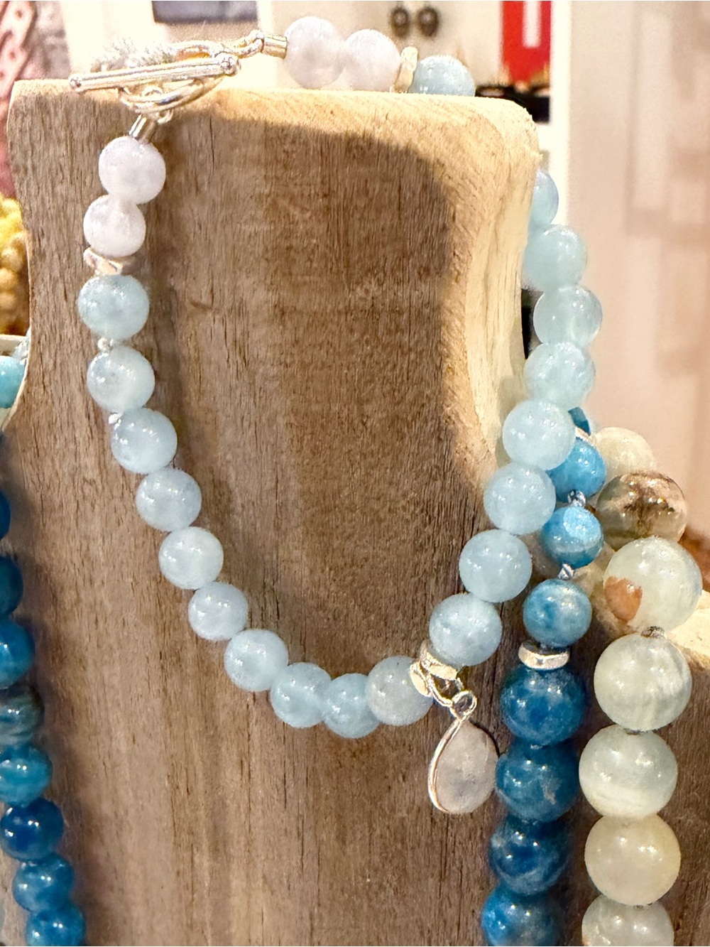 Aquamarine Bracelet with Moonstone Charm
